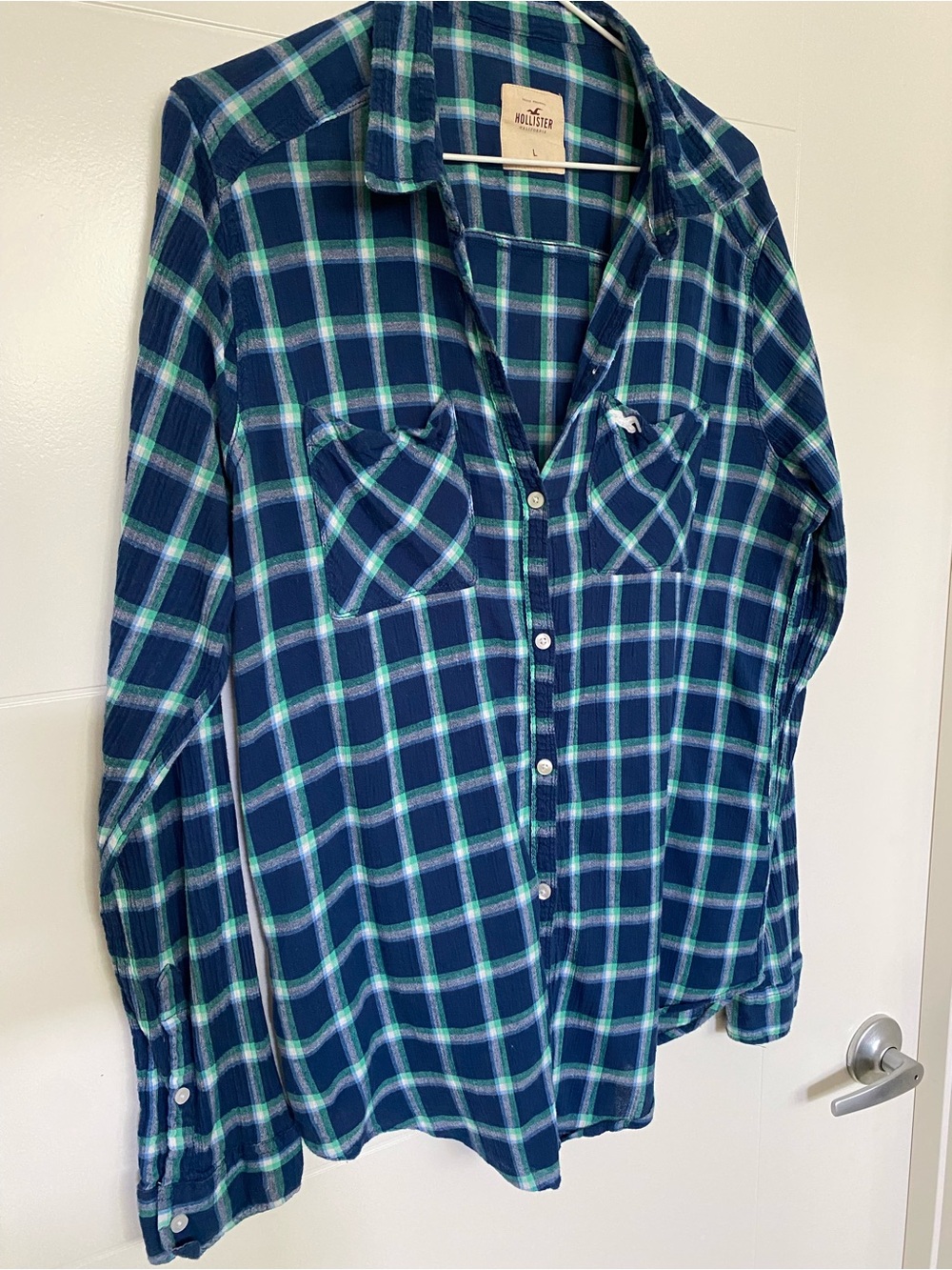 Hollister Blue & Green Plaid Long-Sleeve Button-Up Shirt Vintage